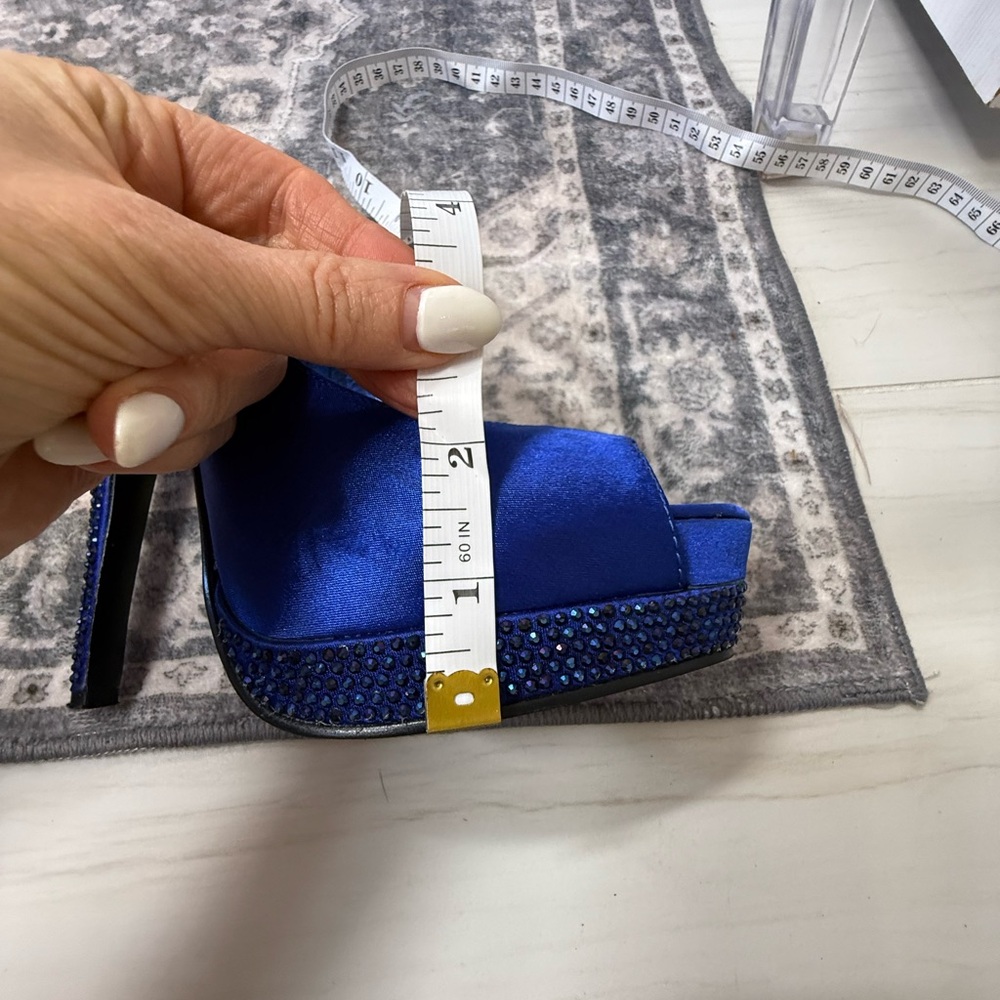 Pleaser Royal Blue Rhinestone Heels so Comfy and Sturdy to Stand and dance in - Picture 9 of 10